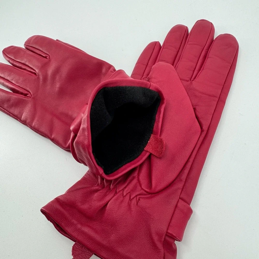 Womens Leather Gloves Size 8 Cherry Red Bows Soft Lined Dress Winter Classic